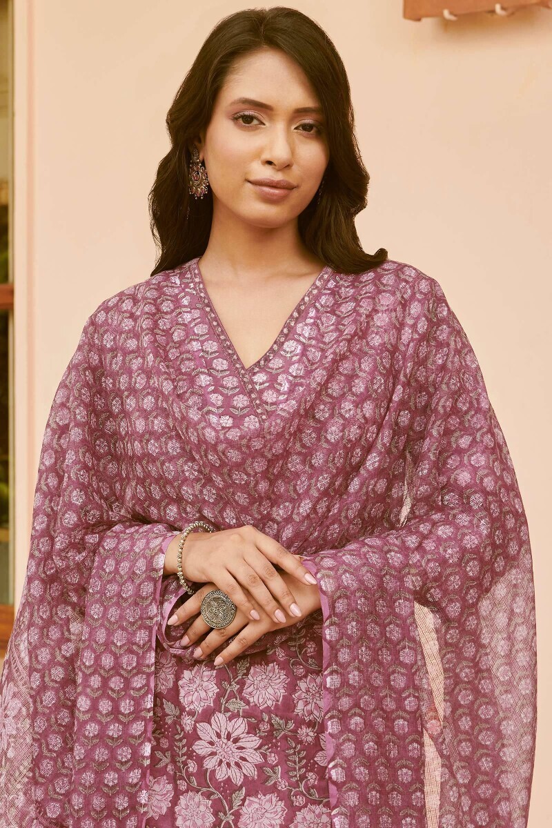 Purple Hand Block-Printed Kota Dupatta