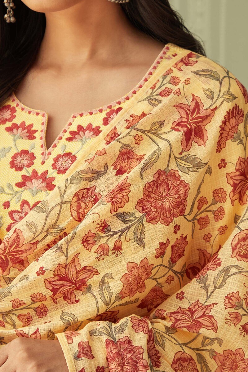 Yellow Printed Kota Dupatta