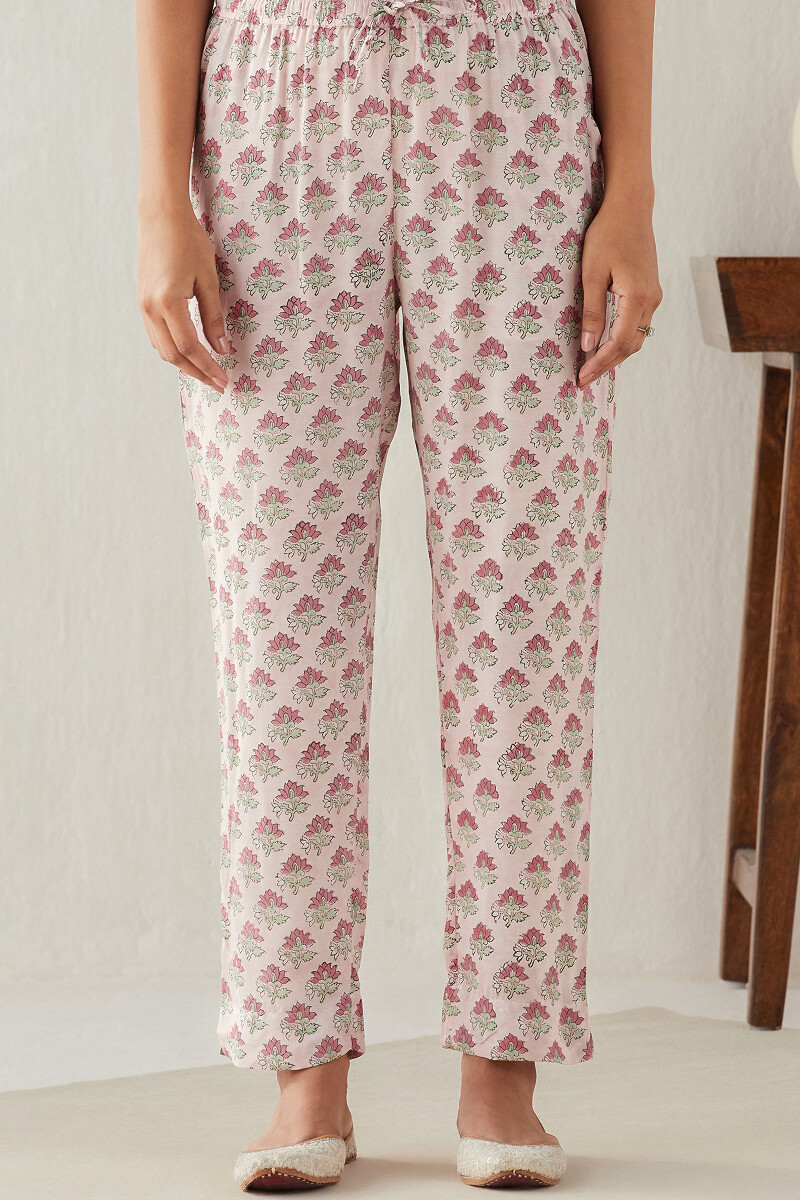 Pink Hand Block Printed Modal Narrow Pants