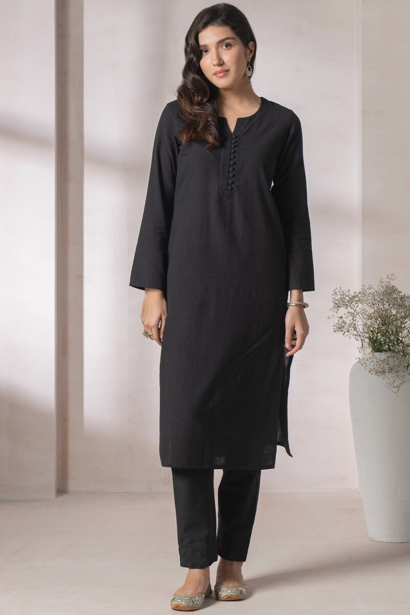 Black Handcrafted Straight Handloom Kurta