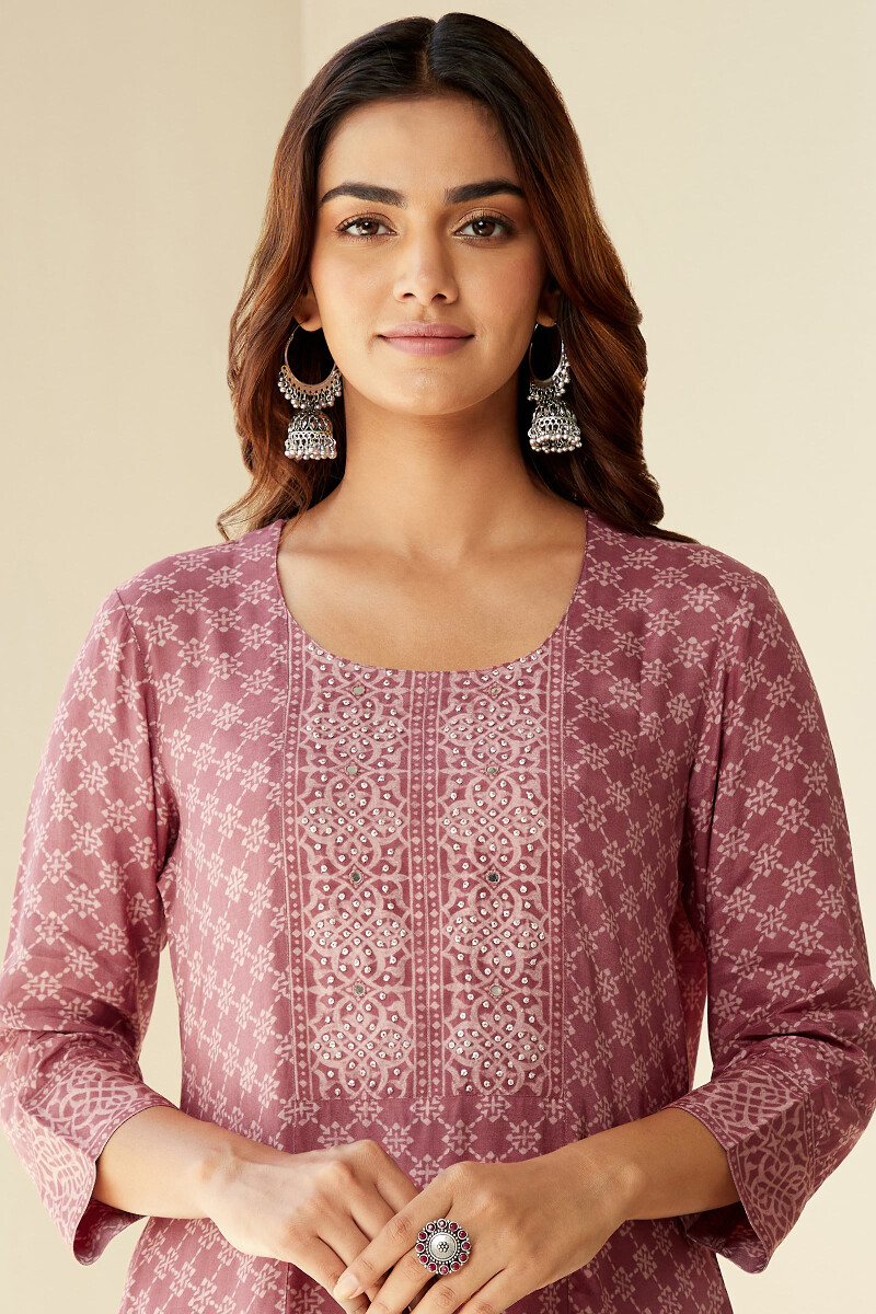 Pink Printed Straight Viscose Kurta