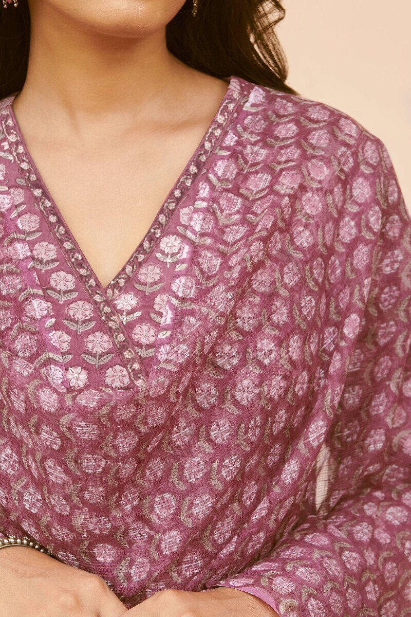 Purple Hand Block-Printed Kota Dupatta