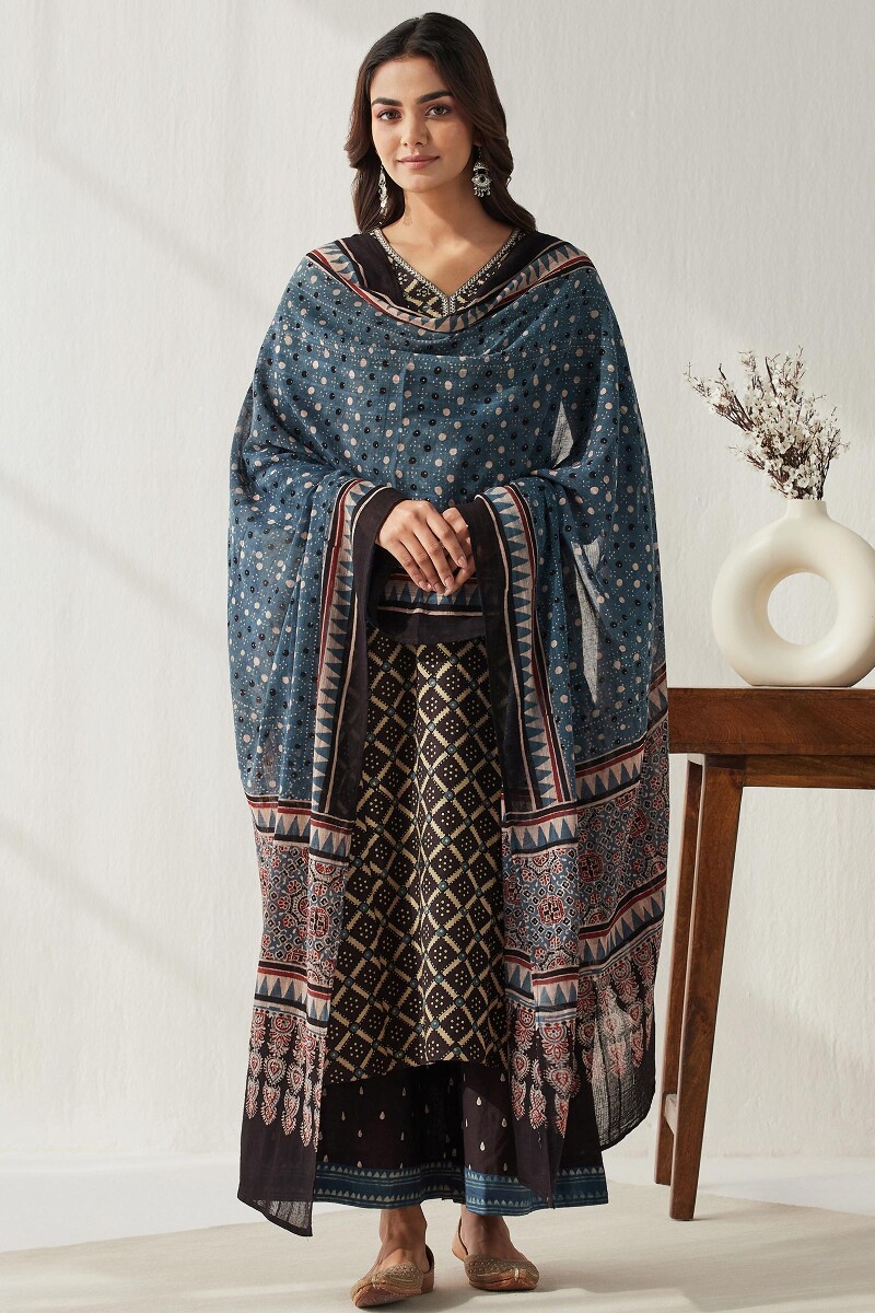  Ajrak Hand Block Printed Straight Cotton Kurta