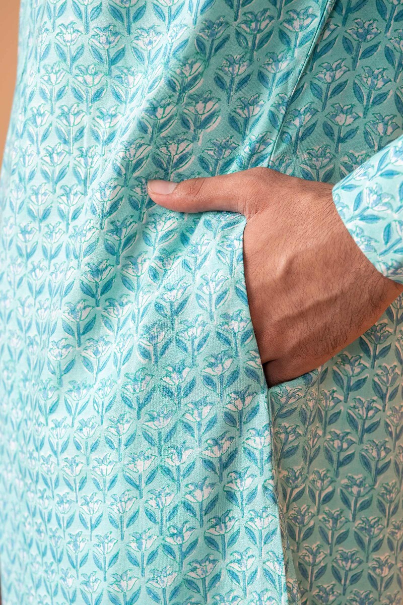 Blue Hand Block Printed Modal Kurta