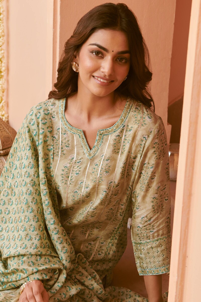 Green Hand Block-Printed Modal Dupatta