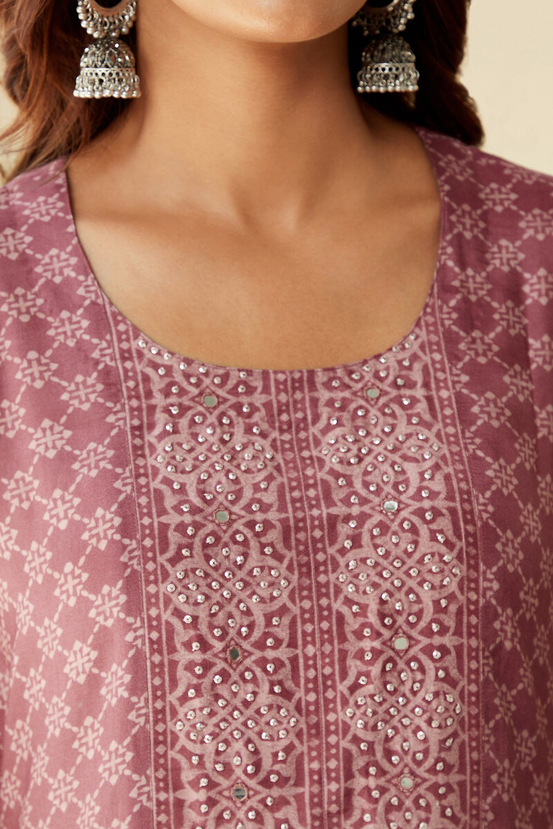 Pink Printed Straight Viscose Kurta