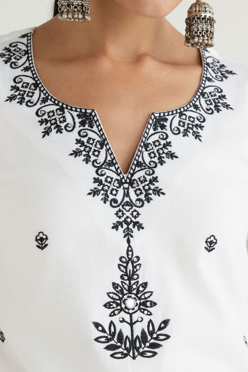White Handcrafted Straight Cotton Flax Kurta