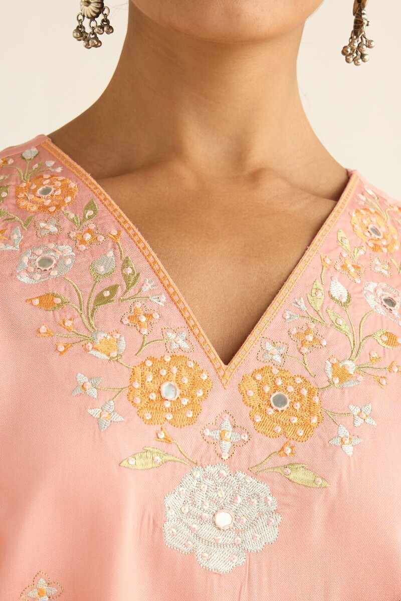 Pink Handcrafted Straight Modal Satin Kurta