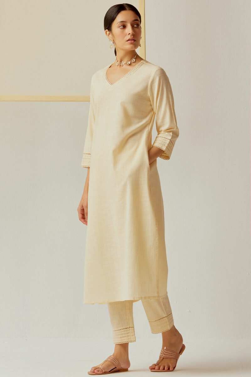 Cream Handcrafted Gauze Slub Narrow Pants