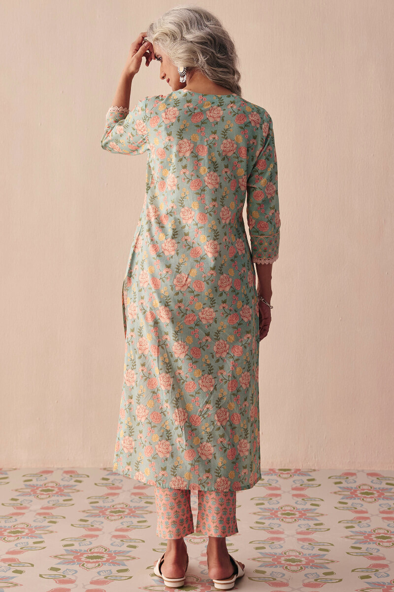 Blue Printed Straight Cotton Kurta