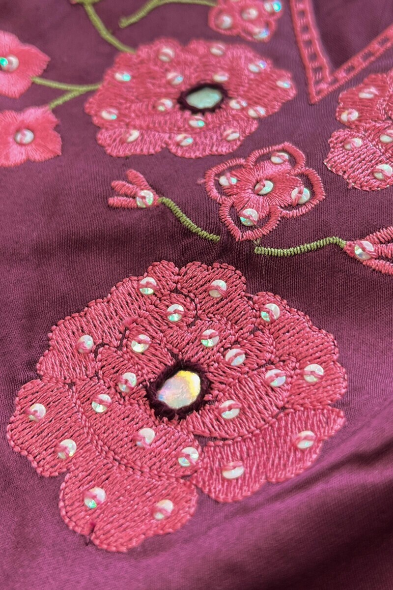 Purple Handcrafted Straight Modal Satin Kurta