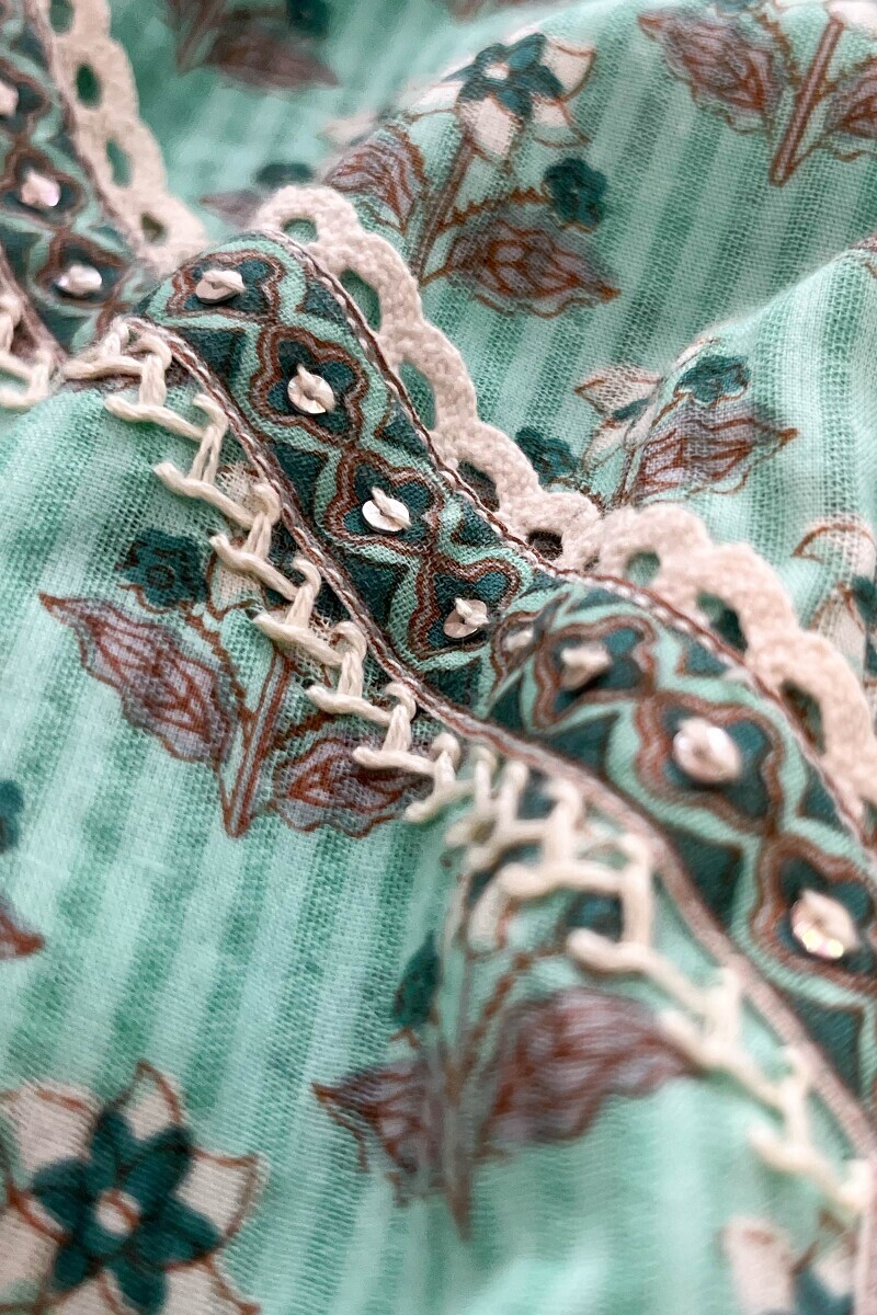 Blue Hand Printed Angrakha Cotton Dobby Kurta