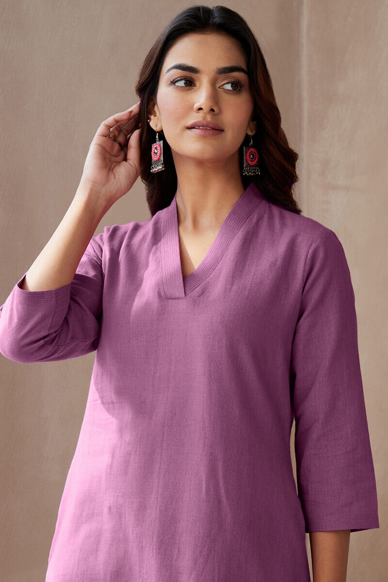 Purple Handcrafted Straight Cotton Flax Kurta