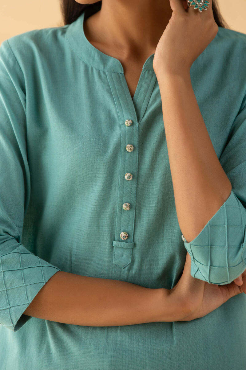Blue Handcrafted Straight Cotton Kurta