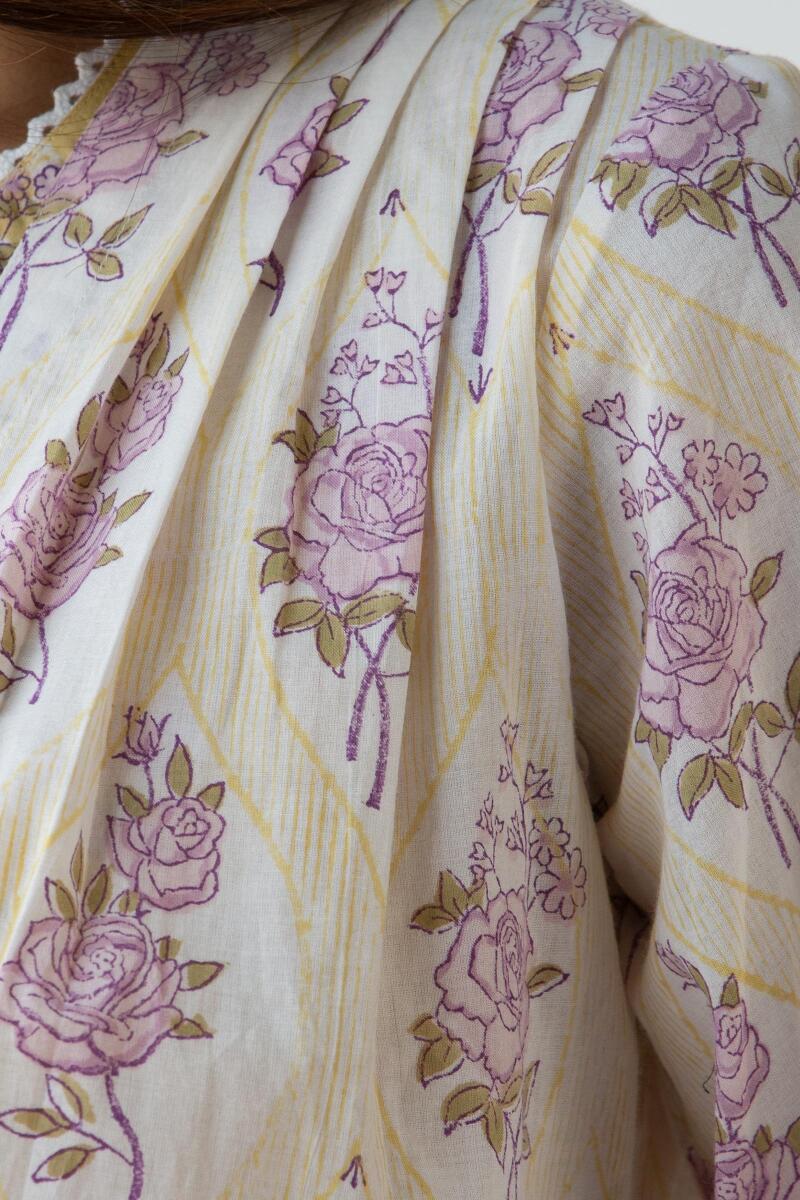 Yellow Block Printed Cotton Kimono
