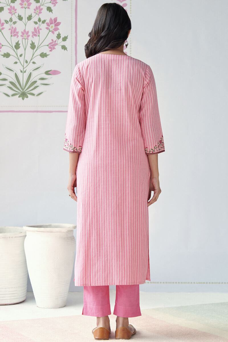 Pink Handcrafted Straight Cotton Kurta