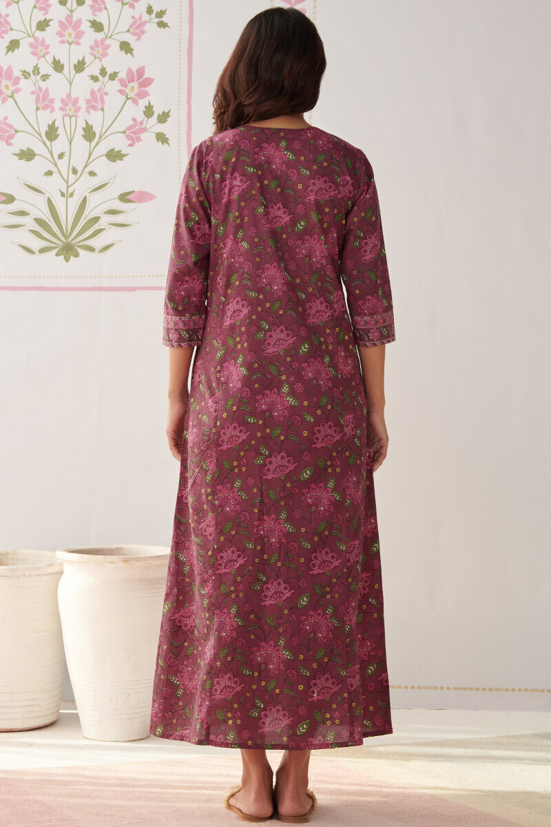 Mauve Hand Printed Cotton Kaftan