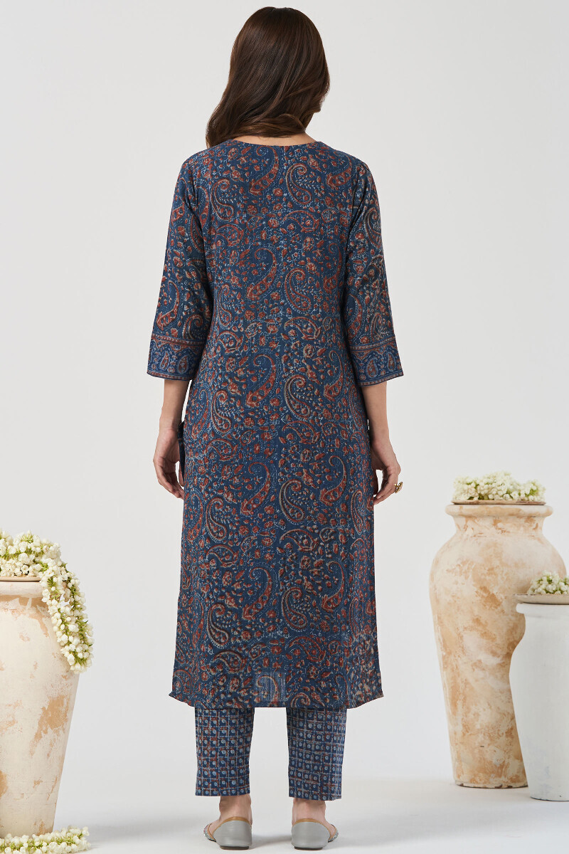 Akola Hand Block-Printed Straight Cotton Dobby Kurta