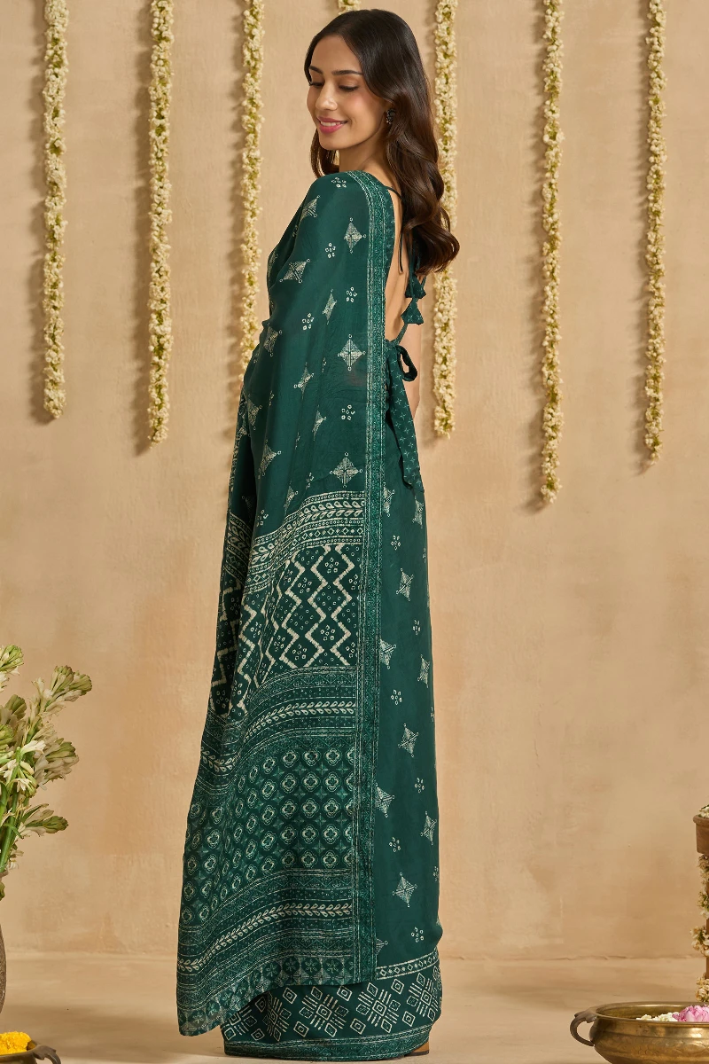 Green Printed Viscose Saree