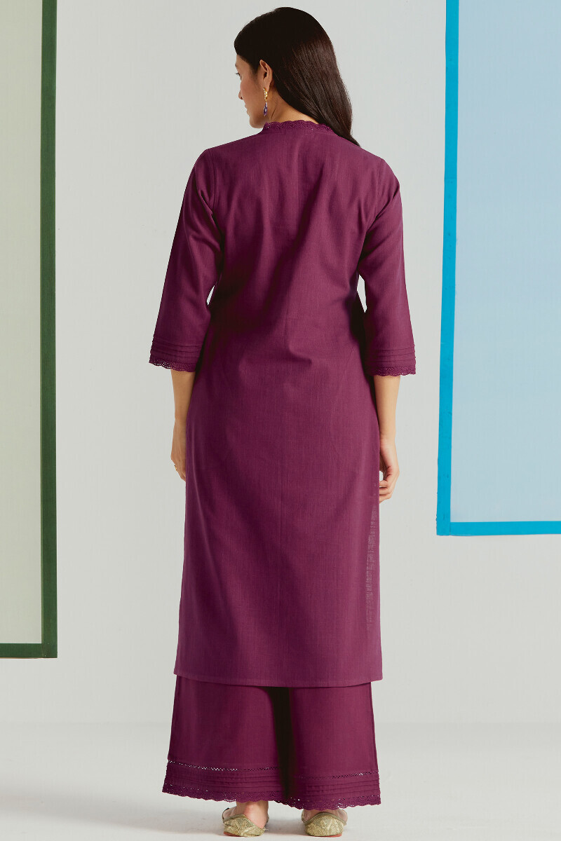 Purple Handcrafted Straight Gauze Slub Kurta