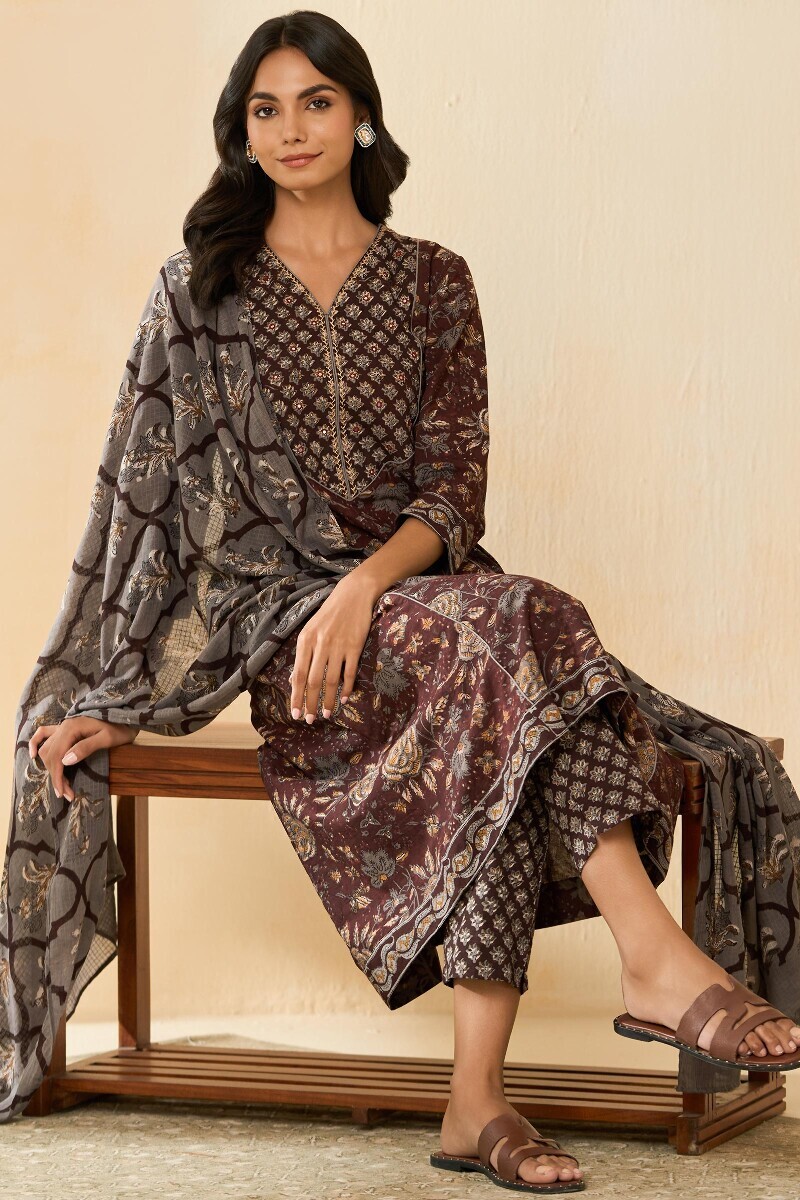 Bagru Hand Block-Printed A-Line Cotton Kurta