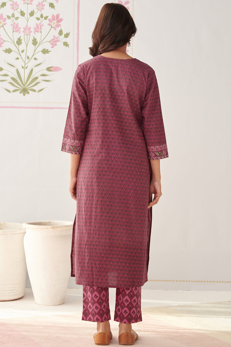 Mauve Handcrafted Straight Cotton Flax Kurta