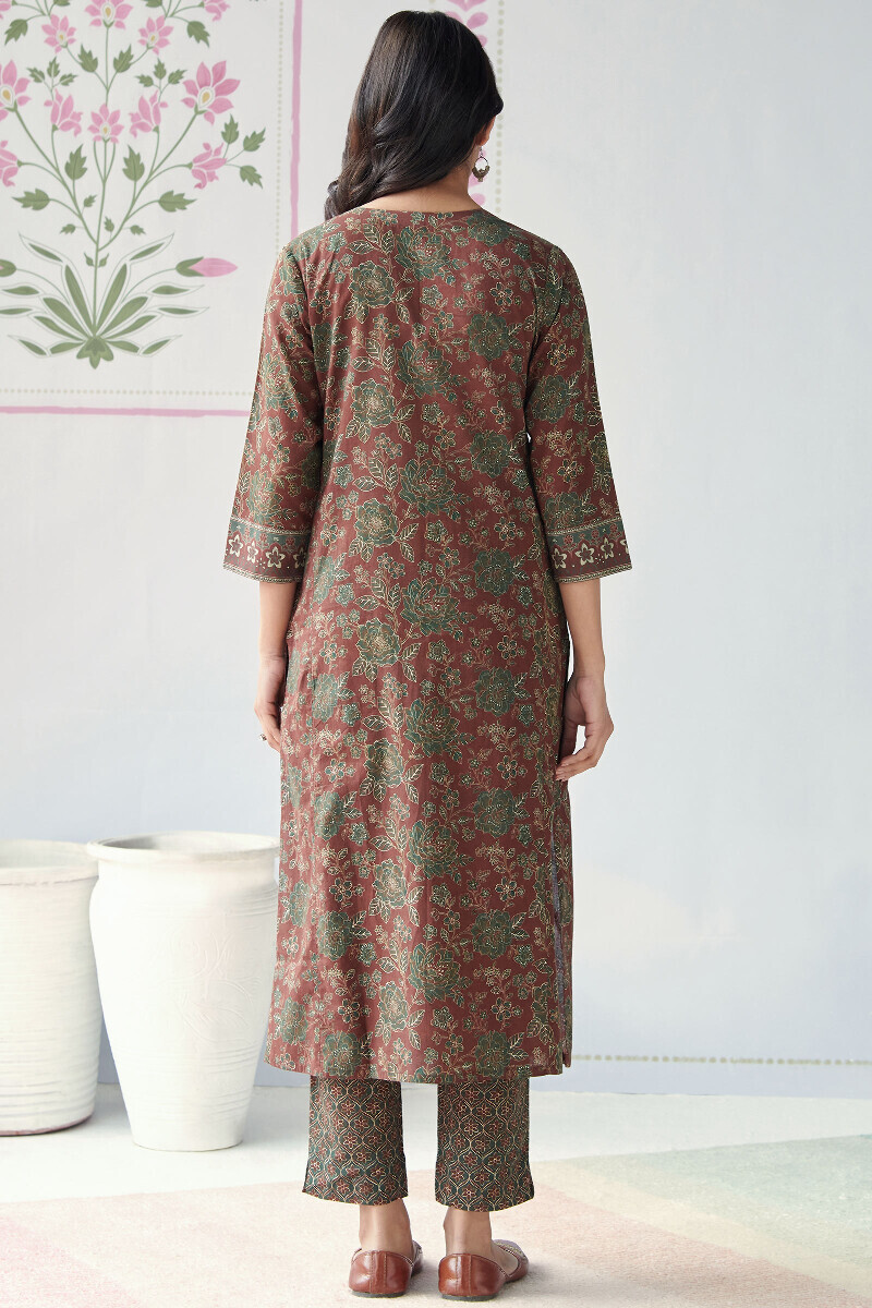 Maroon Printed Straight Cotton Kurta