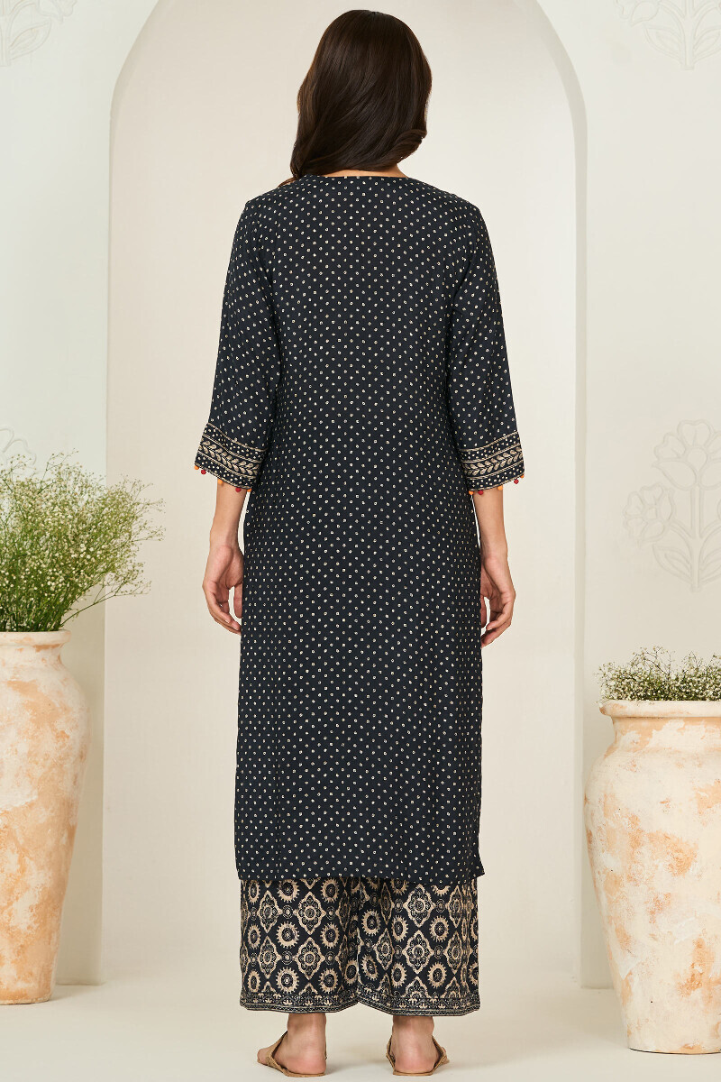 Black Printed Straight Viscose Kurta