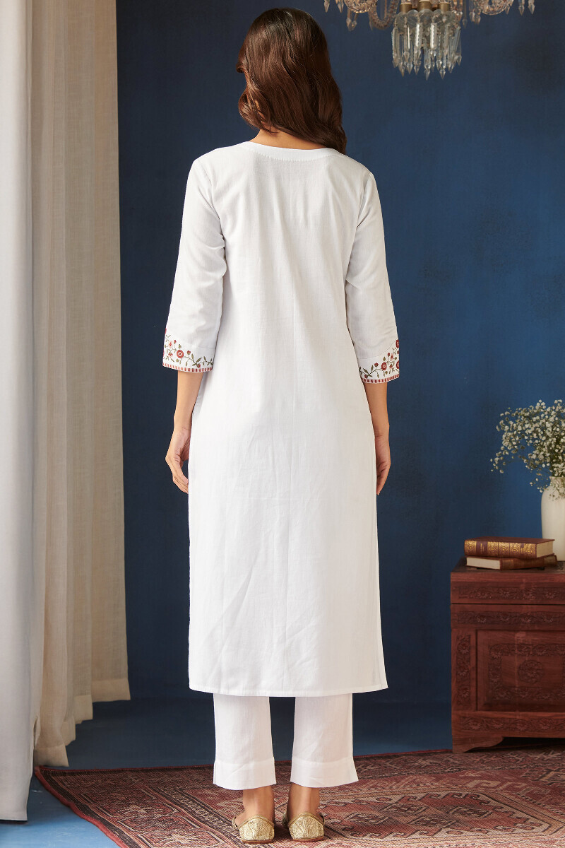 White Handcrafted Straight Cotton Flax Kurta