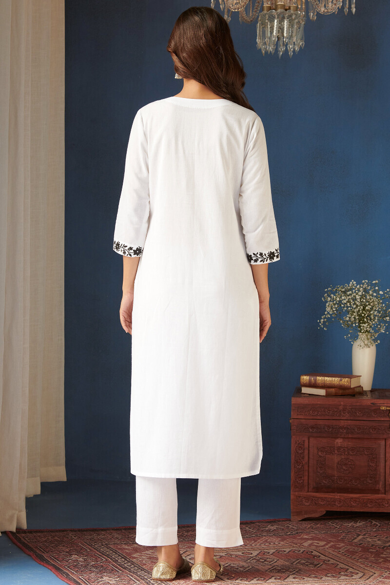 White Handcrafted Straight Cotton Flax Kurta