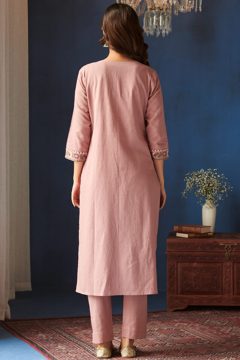 Pink Printed Straight Cotton Flax Kurta