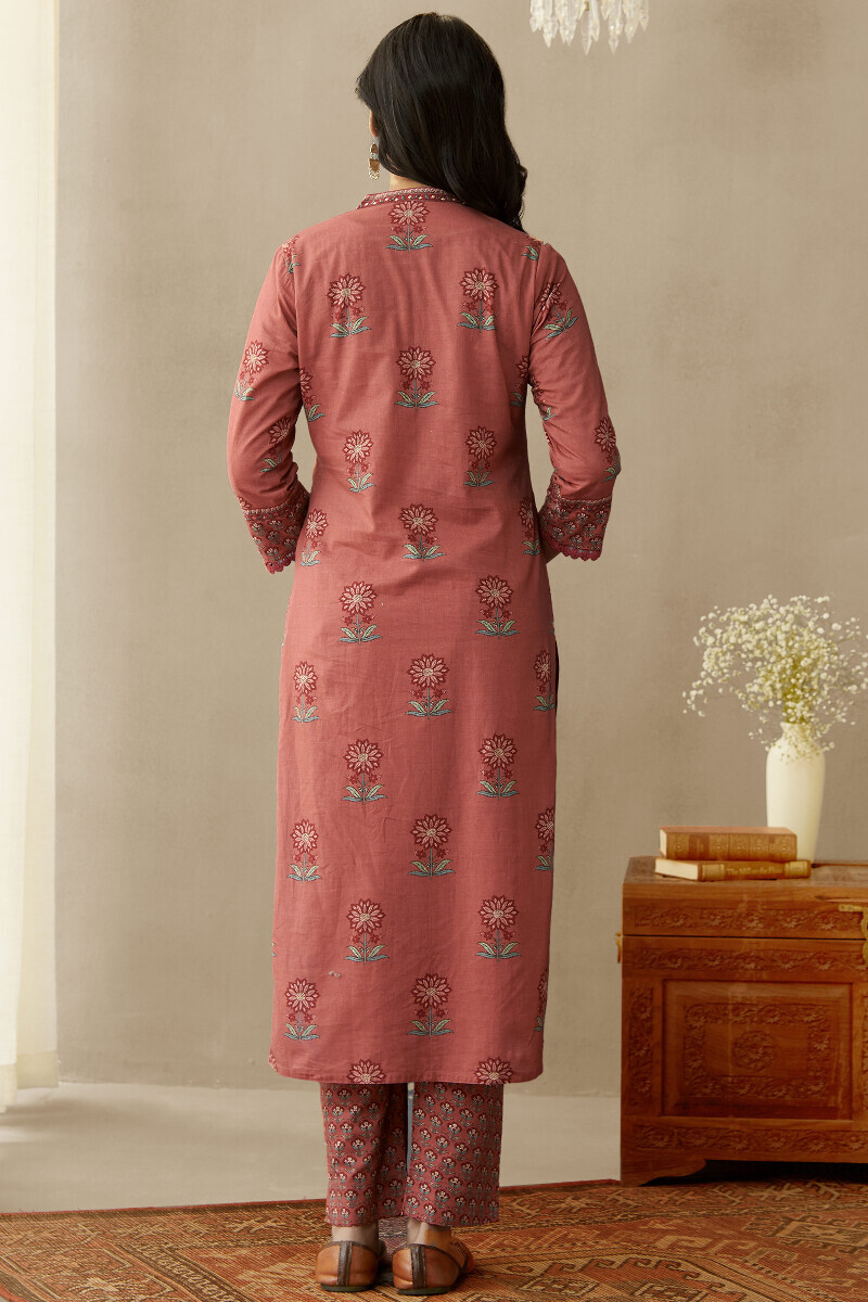 Rust Printed Straight Cotton Kurta