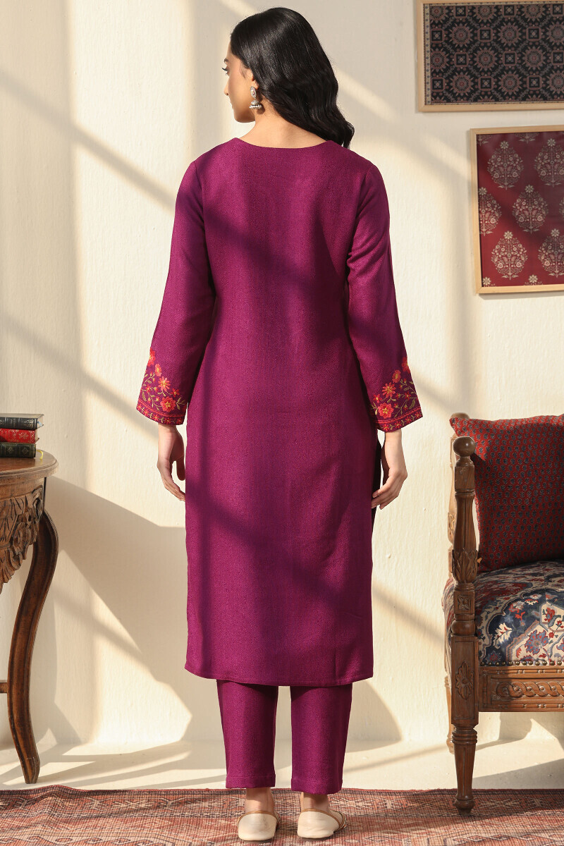 Magenta Handcrafted Straight Faux Wool Kurta