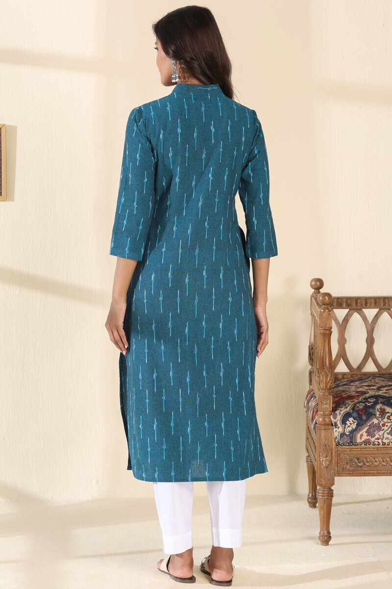 Blue Handcrafted Straight Cotton Polyester Kurta