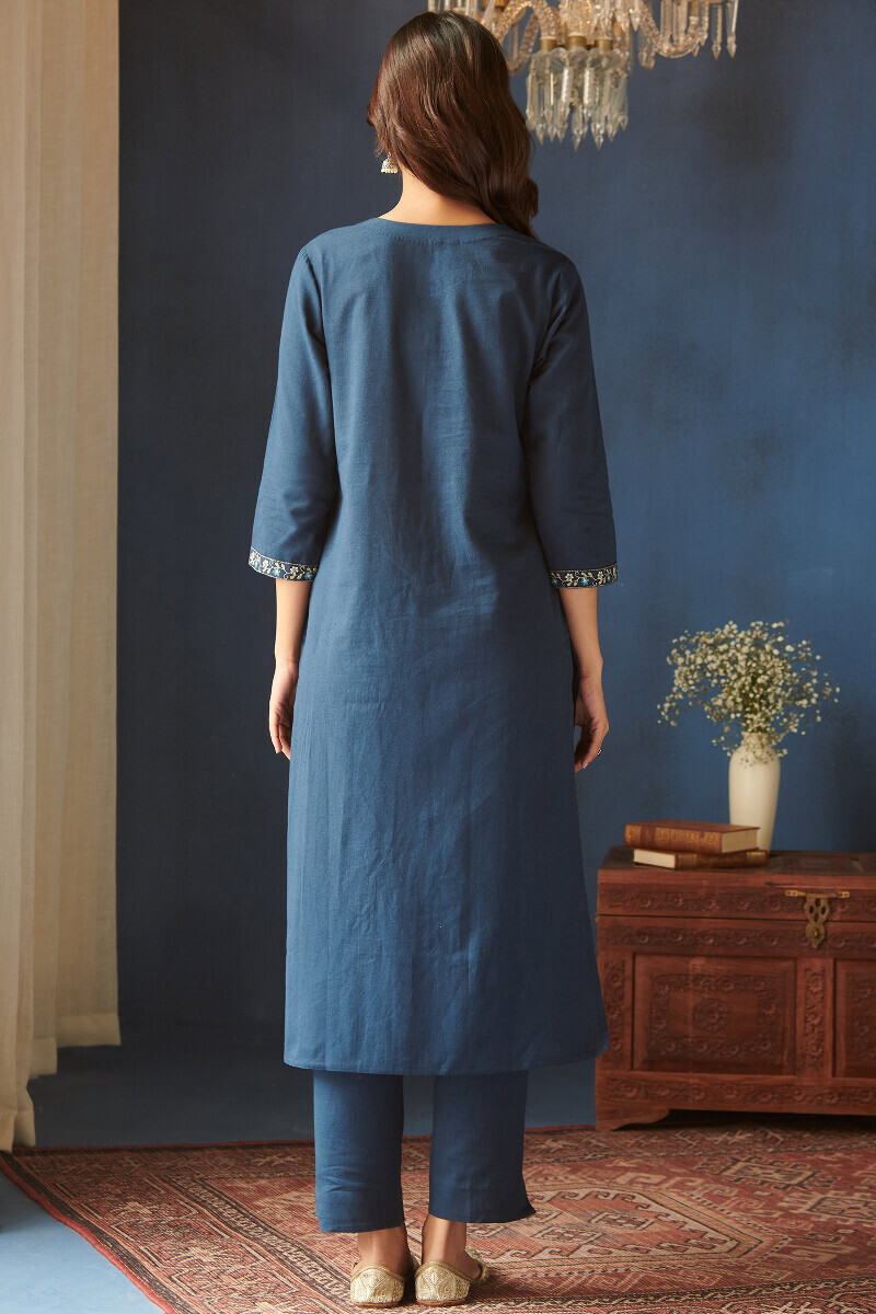 Blue Handcrafted Straight Cotton Kurta