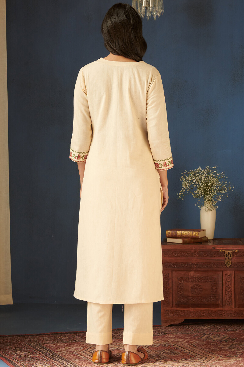 Cream Handcrafted Straight Cotton Flax Kurta