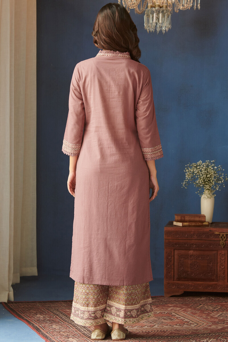 Mauve Handcrafted Straight Cotton Dobby Kurta