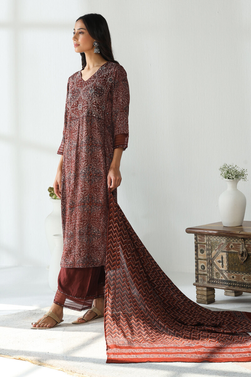 Ajrakh Hand Block-Printed Straight Modal Kurta