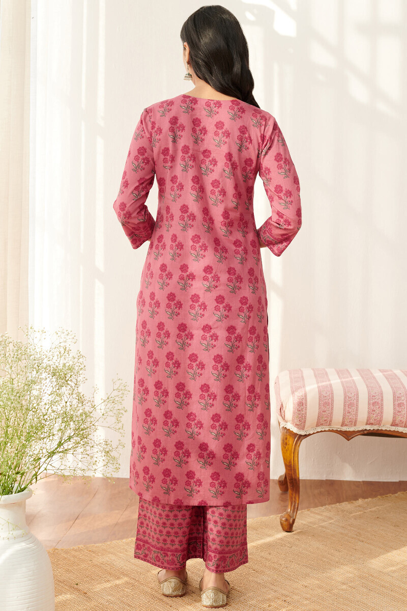 Pink Printed Straight Cotton Kurta