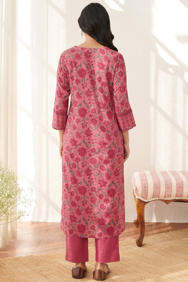 Pink Printed Straight Cotton Kurta