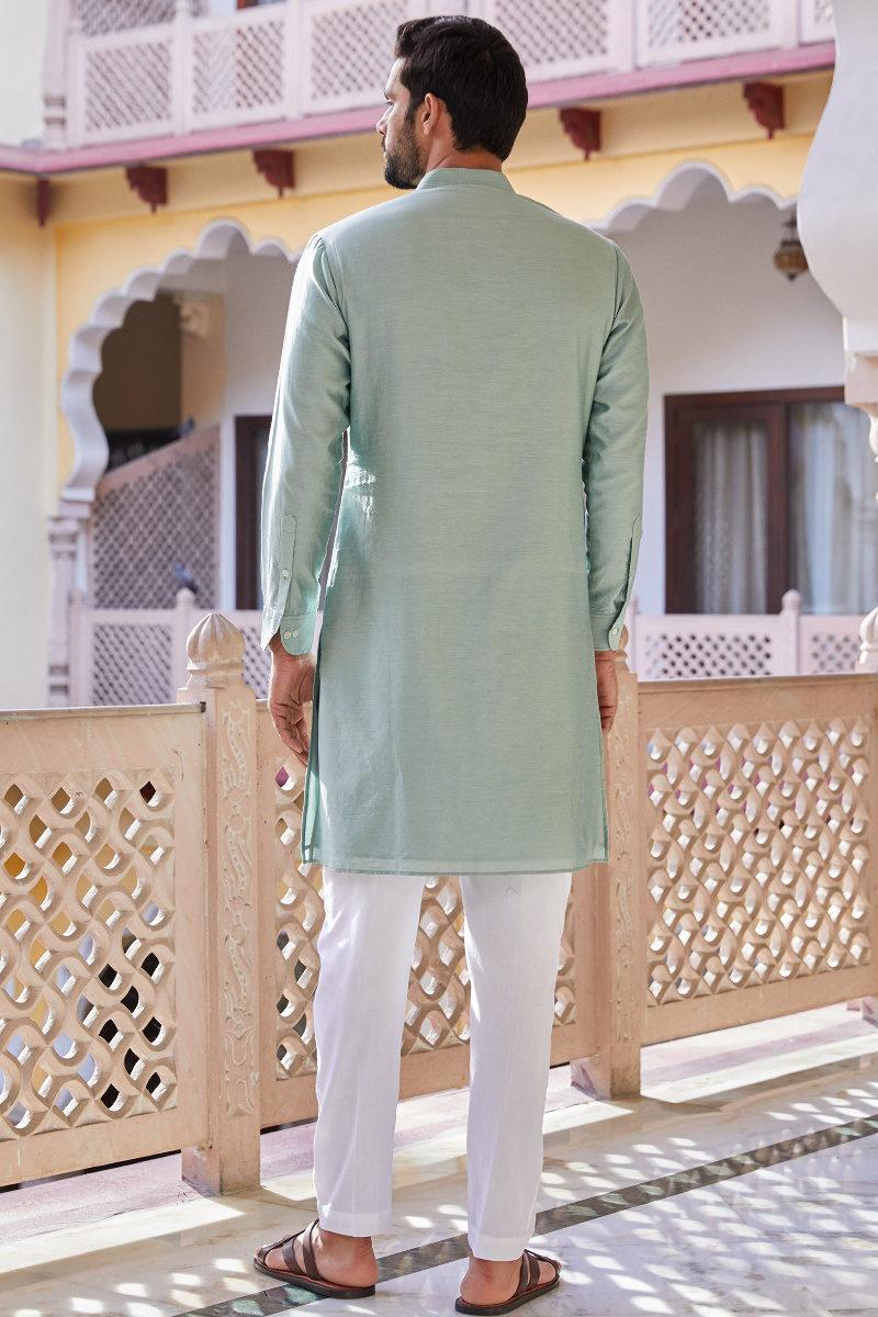 Green Handcrafted Chanderi Kurta