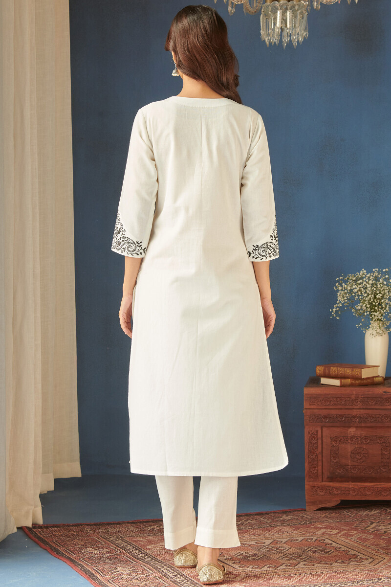 Off-White Handcrafted Straight Cotton Flax Kurta