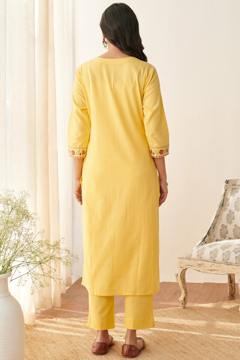 Yellow Handcrafted Straight Cotton Flax Kurta