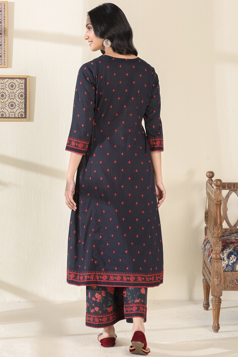Black Printed A-Line Cotton Kurta