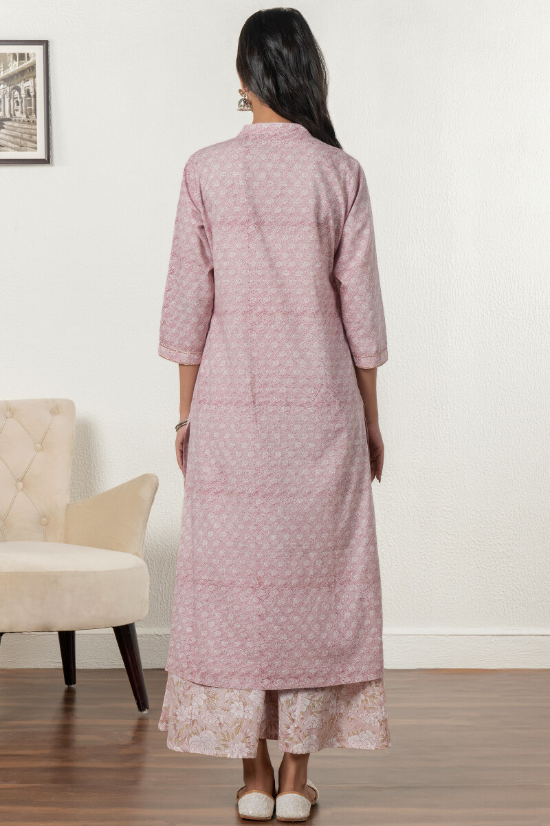 Pink Block Printed Straight Cotton Kurta