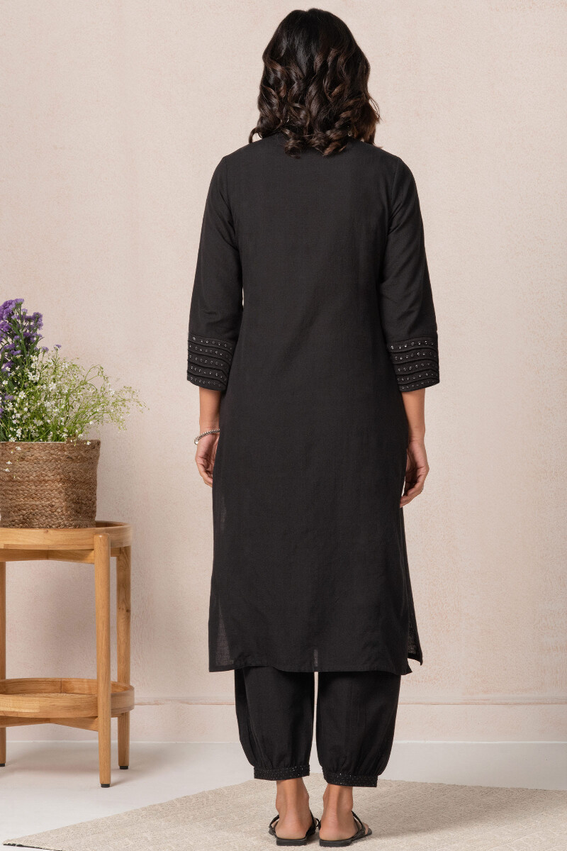 Black Handcrafted Straight Handloom Kurta