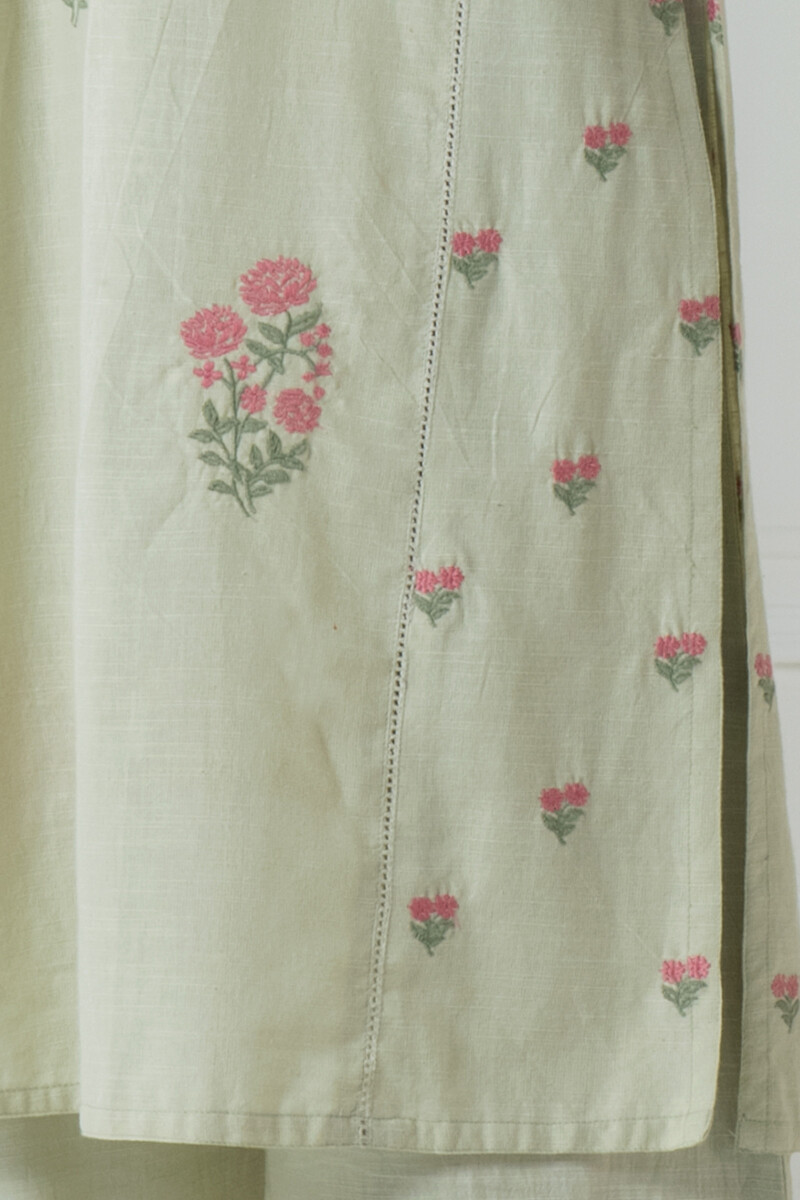 Green Handcrafted Straight Handloom Cotton Kurta