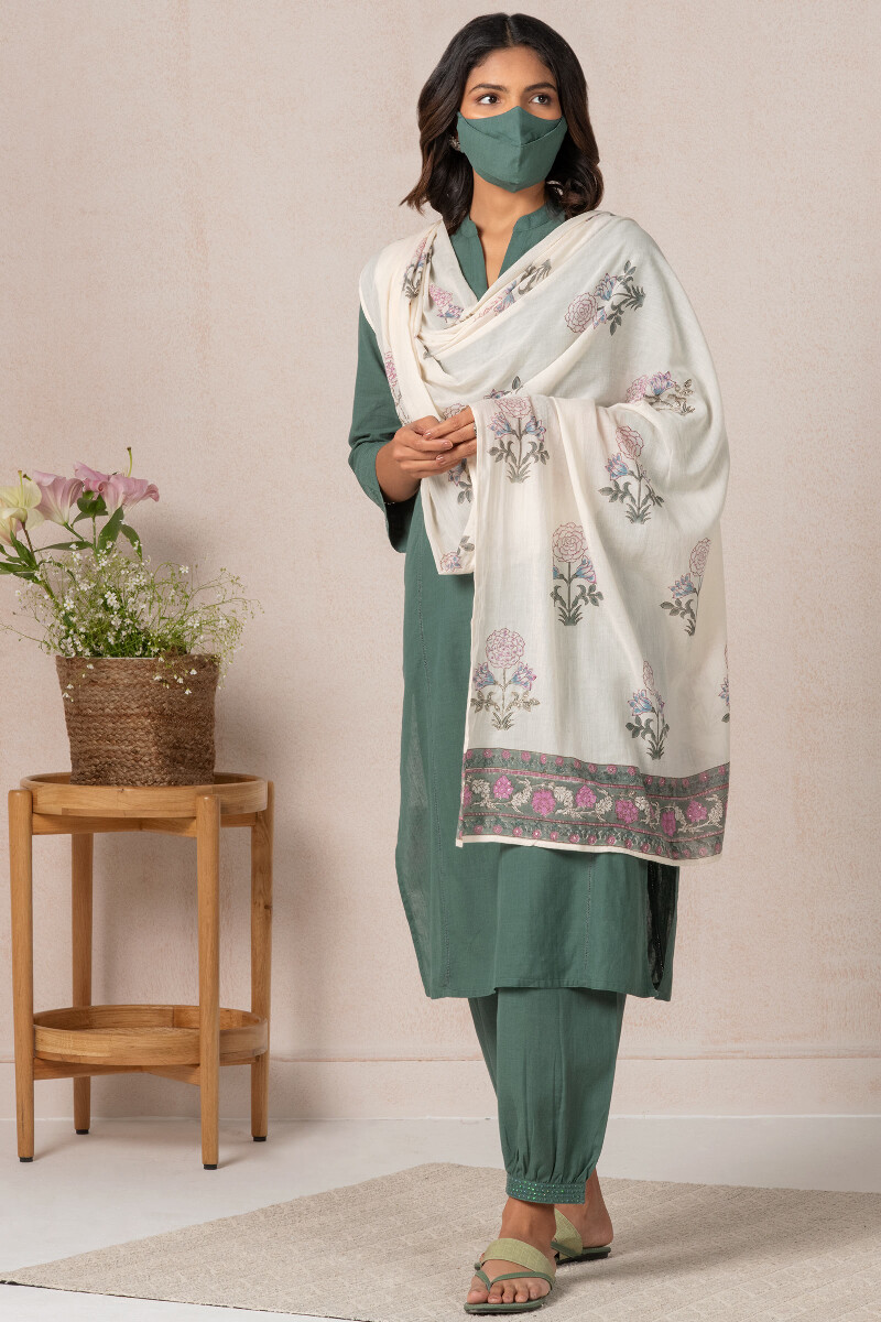 Green Handcrafted Straight Cotton Kurta