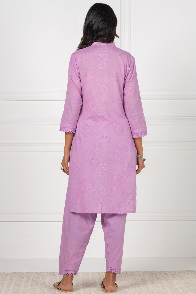 Purple Handcrafted Straight Cotton Kurta