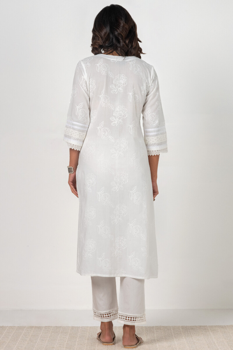 White Handcrafted Straight Cotton Kurta